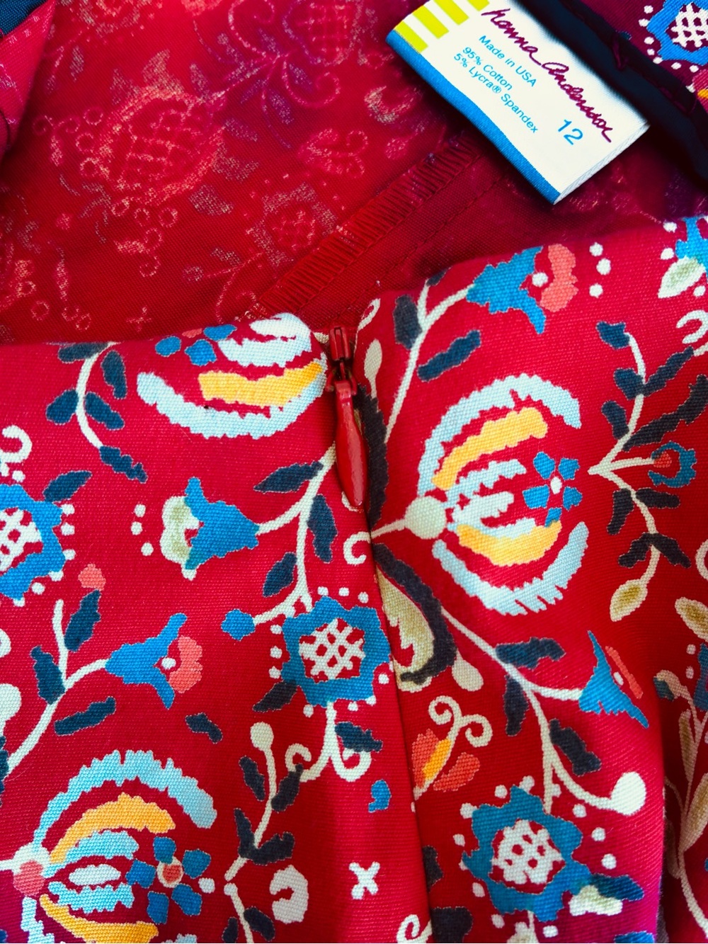 Hanna Andersson Red Floral-Pattern Cropped Cotton Blend Side Zipper Pants